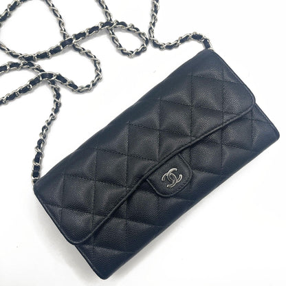 Authentic CHANEL CC Classic Caviar Flap Wallet on Chain Shoulder Crossbody Black - The Reluxe