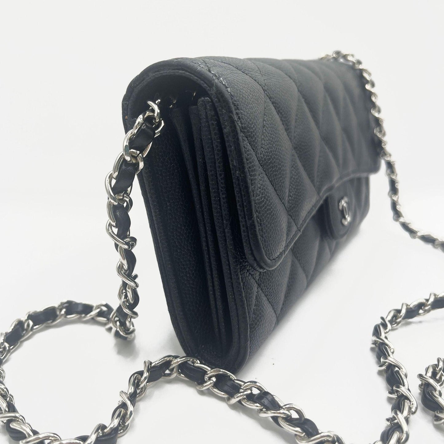 Authentic CHANEL CC Classic Caviar Flap Wallet on Chain Shoulder Crossbody Black - The Reluxe