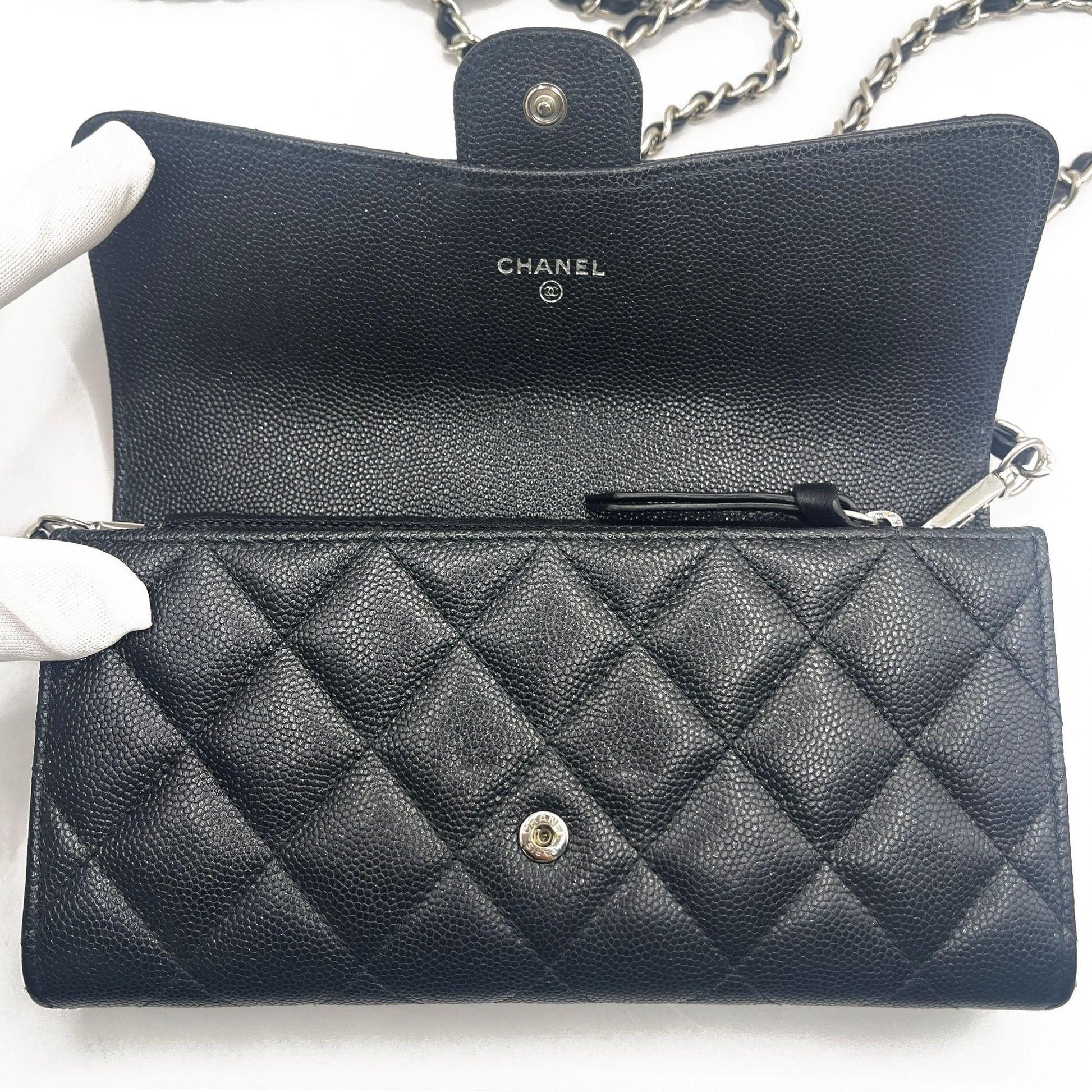 Authentic CHANEL CC Classic Caviar Flap Wallet on Chain Shoulder Crossbody Black - The Reluxe