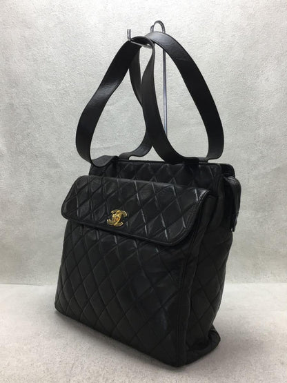 Authentic CHANEL CC Classic Lambskin Quilted CC Shoulder Bag Black Gold Tote - The Reluxe