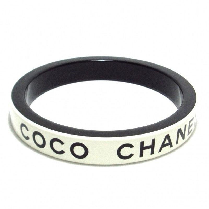 Authentic CHANEL CC Coco Logo Vintage Bracelet Cuff Bangle White Black - The Reluxe