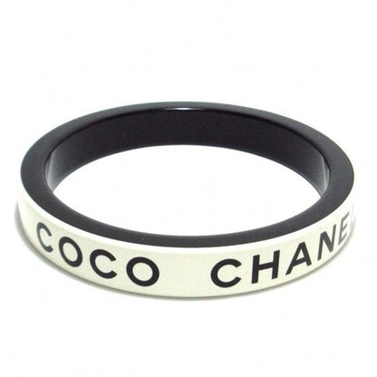 Authentic CHANEL CC Coco Logo Vintage Bracelet Cuff Bangle White Black - The Reluxe