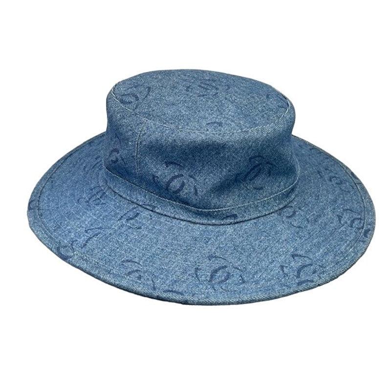 Authentic CHANEL CC Denim Hat Wide Brim Bucket Cap 58 Blue - The Reluxe