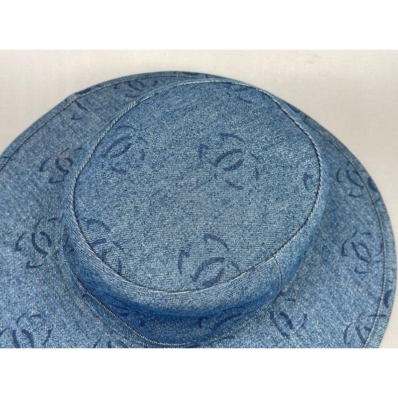 Authentic CHANEL CC Denim Hat Wide Brim Bucket Cap 58 Blue - The Reluxe