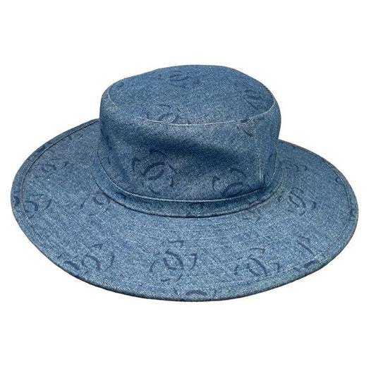 Authentic CHANEL CC Denim Hat Wide Brim Bucket Cap 58 Blue - The Reluxe