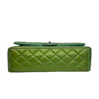 Authentic CHANEL CC Jumbo Patent Leather Classic Double Flap Bag Green Purse - The Reluxe