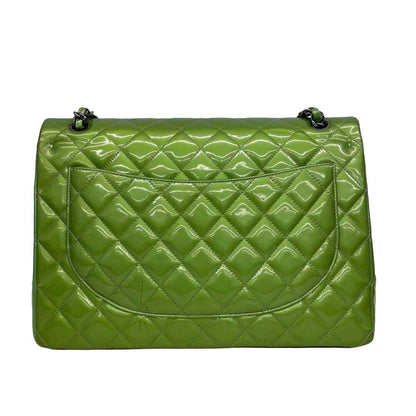 Authentic CHANEL CC Jumbo Patent Leather Classic Double Flap Bag Green Purse - The Reluxe