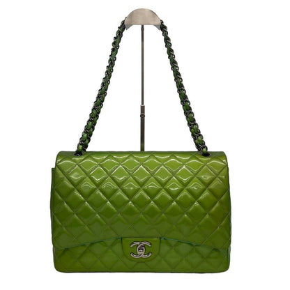 Authentic CHANEL CC Jumbo Patent Leather Classic Double Flap Bag Green Purse - The Reluxe