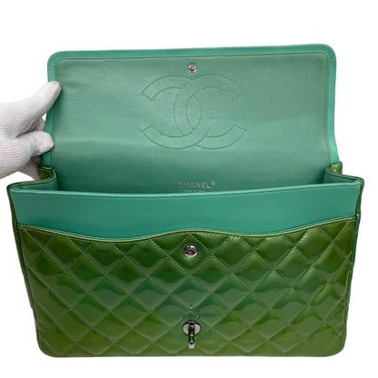 Authentic CHANEL CC Jumbo Patent Leather Classic Double Flap Bag Green Purse - The Reluxe