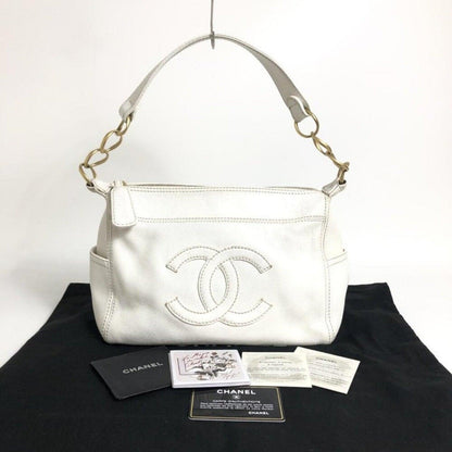 Authentic CHANEL CC Lambskin Leather Vintage Quilted Shoulder Bag Tote White - The Reluxe