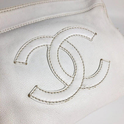 Authentic CHANEL CC Lambskin Leather Vintage Quilted Shoulder Bag Tote White - The Reluxe