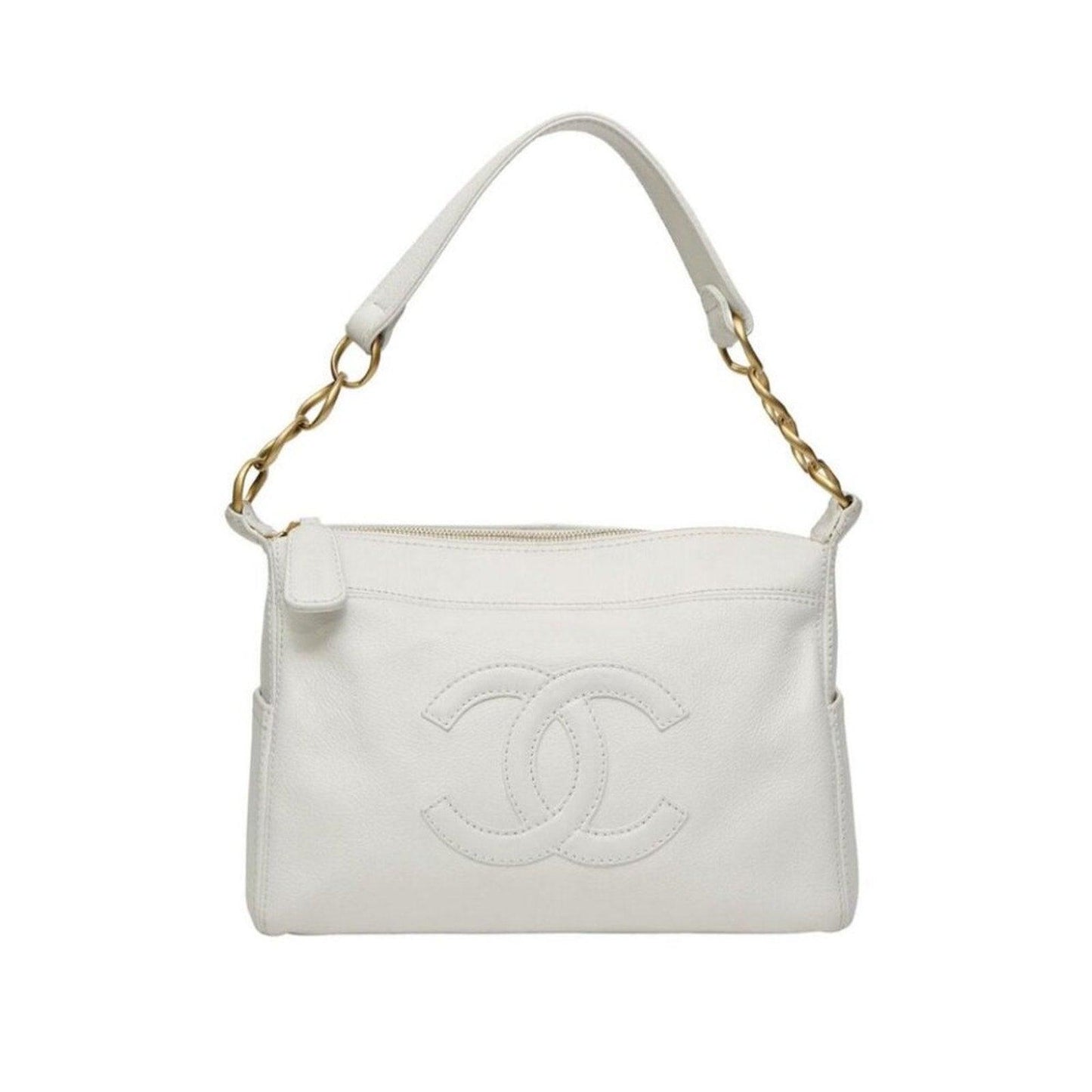 Authentic CHANEL CC Lambskin Leather Vintage Quilted Shoulder Bag Tote White - The Reluxe