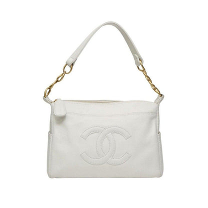 Authentic CHANEL CC Lambskin Leather Vintage Quilted Shoulder Bag Tote White - The Reluxe