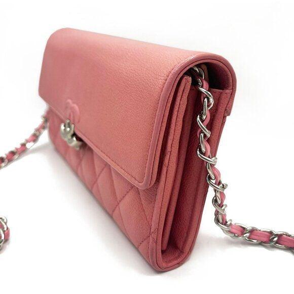 Authentic CHANEL CC Lambskin Quilted Box Flap Wallet on Chain Pink Shoulder Bag - The Reluxe