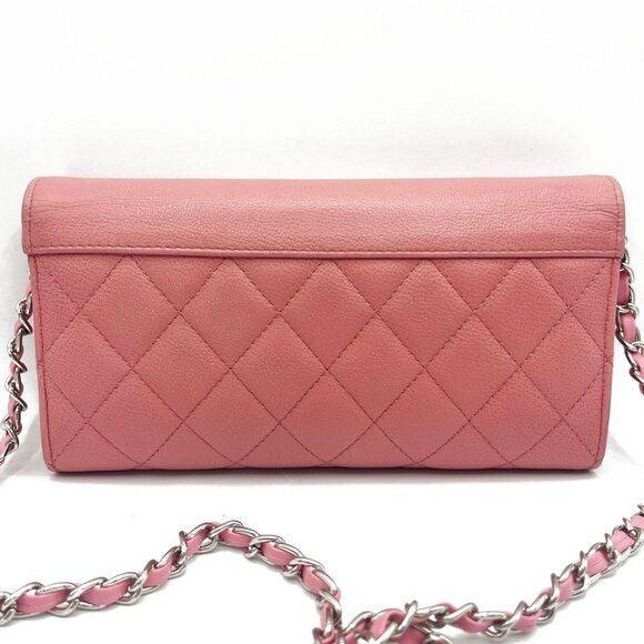 Authentic CHANEL CC Lambskin Quilted Box Flap Wallet on Chain Pink Shoulder Bag - The Reluxe