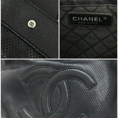 Authentic CHANEL CC Large Executive Perforated Leather Tote Shoulder Bag Black - The Reluxe