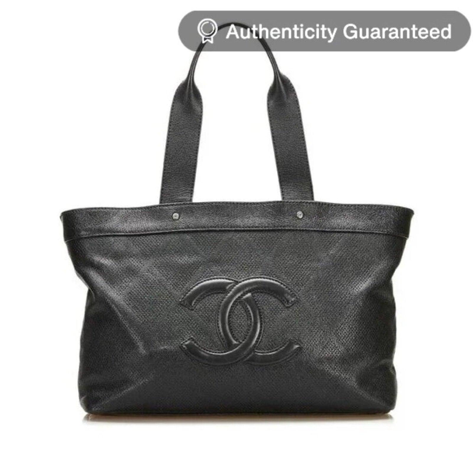 Authentic CHANEL CC Large Executive Perforated Leather Tote Shoulder Bag Black - The Reluxe