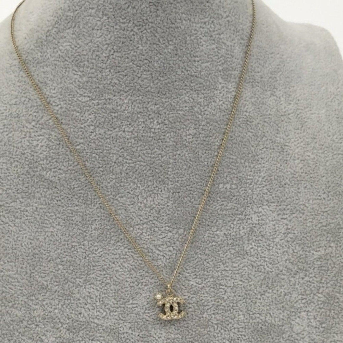 Authentic CHANEL CC Logo CocoMark Vintage Chain Necklace Crystal Rhinestone Gold - The Reluxe