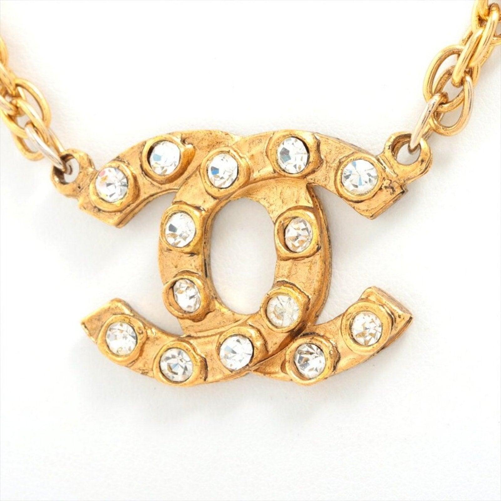 Authentic CHANEL CC Logo CocoMark Vintage Chain Necklace Crystal Rhinestone Gold - The Reluxe