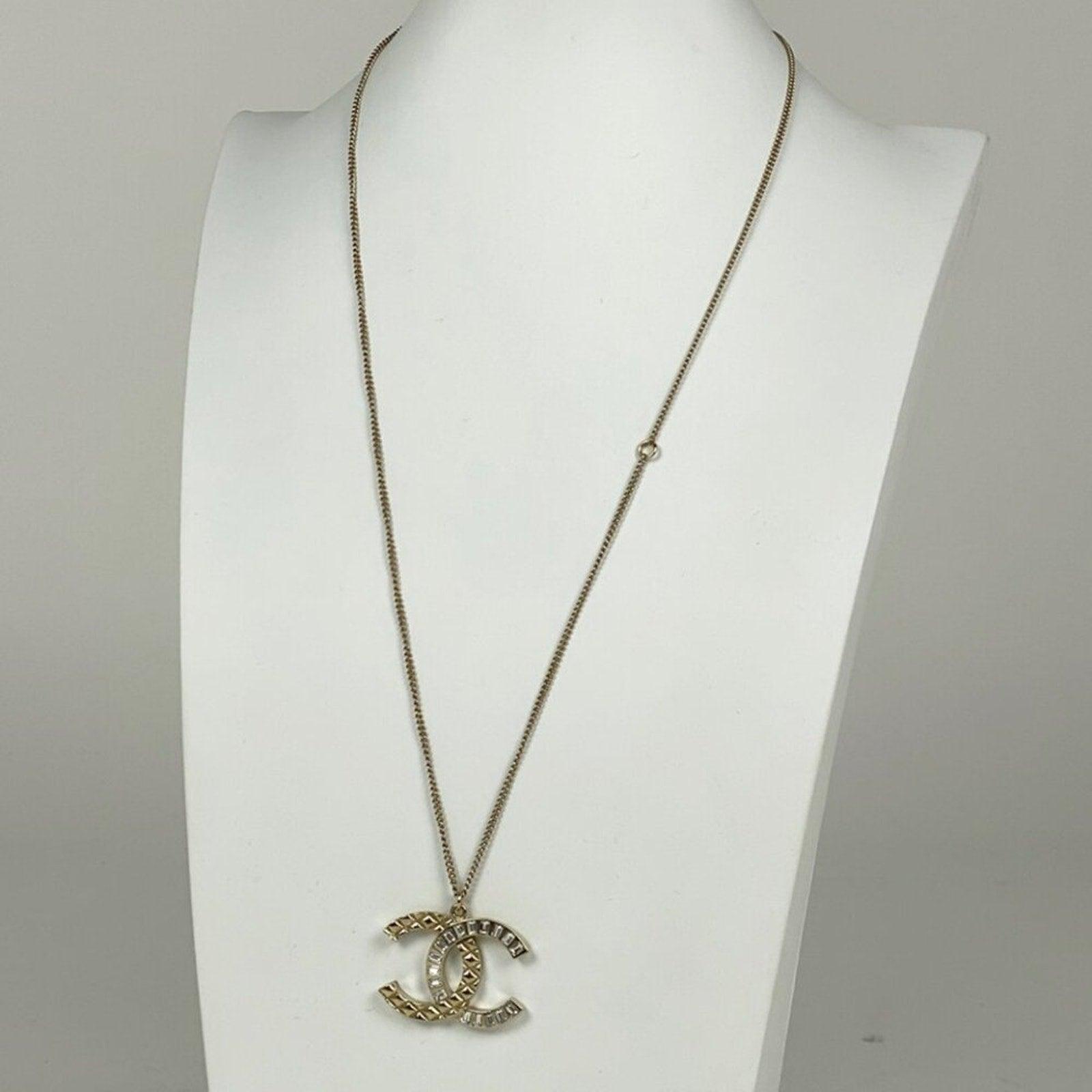 Authentic CHANEL CC Logo CocoMark Vintage Chain Necklace Crystal Rhinestone Gold - The Reluxe