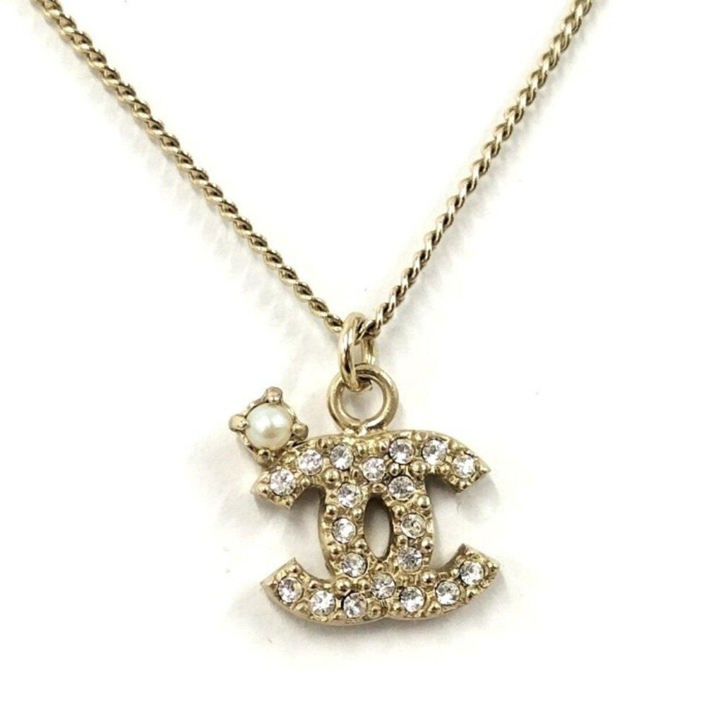 Authentic CHANEL CC Logo CocoMark Vintage Chain Necklace Crystal Rhinestone Gold - The Reluxe