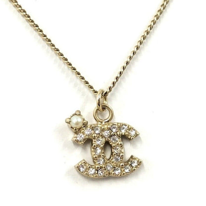 Authentic CHANEL CC Logo CocoMark Vintage Chain Necklace Crystal Rhinestone Gold - The Reluxe