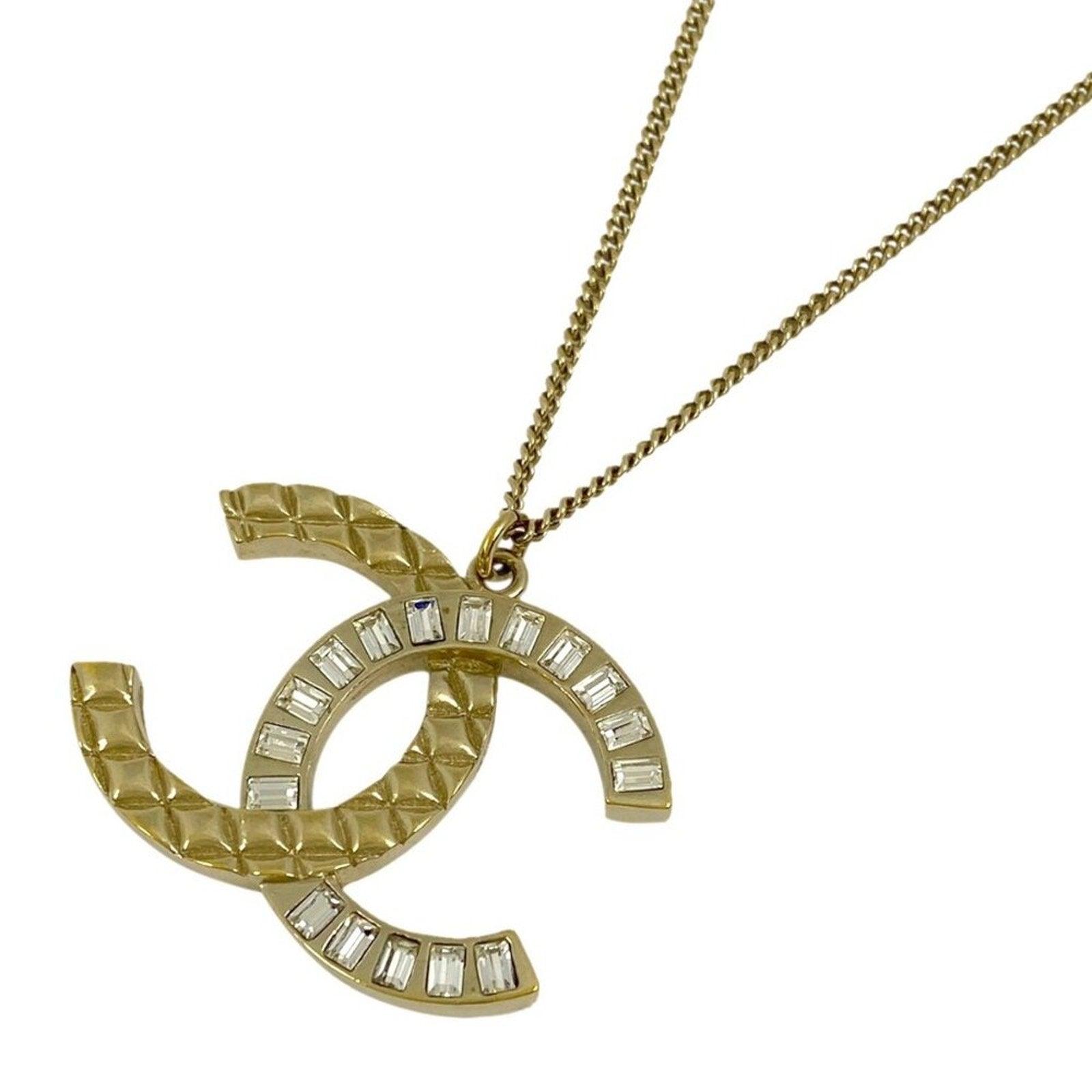 Authentic CHANEL CC Logo CocoMark Vintage Chain Necklace Crystal Rhinestone Gold - The Reluxe