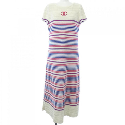 Authentic CHANEL CC Logo Striped Maxi Dress Cashmere 38 - The Reluxe