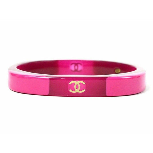 Authentic CHANEL CC Logo Vintage Bracelet Cuff Bangle Pink Cambon Paris - The Reluxe