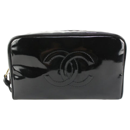 Authentic CHANEL CC Patent Leather Vanity Cosmetic Makeup Case Pouch Black Bag - The Reluxe