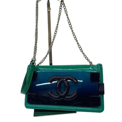 Authentic CHANEL CC Plexiglass Patent Boy Brick Flap Bag Turquoise Navy Blue - The Reluxe