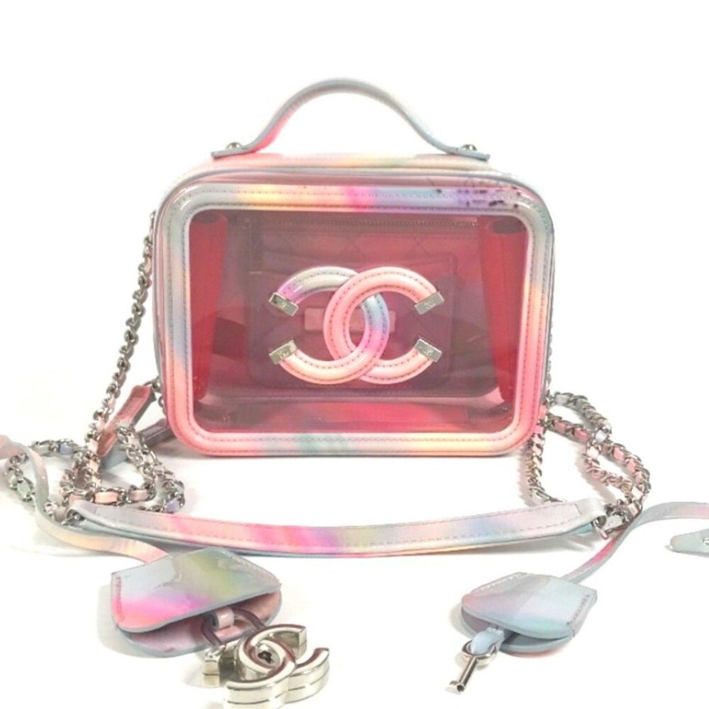 Authentic CHANEL CC PVC Calfskin Patent Leather Small Vanity Case Shoulder Purse - The Reluxe