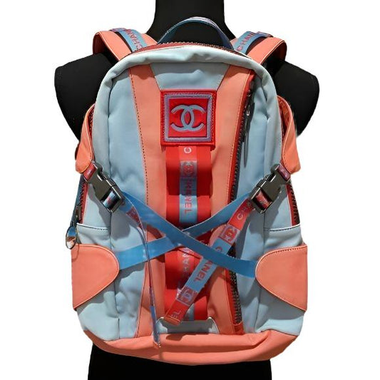 Authentic CHANEL CC Sport Line Nylon Backpack Bag Multicolor Blue Red Vintage - The Reluxe