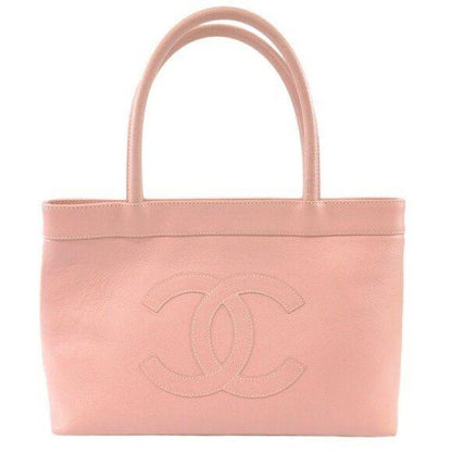 Authentic CHANEL CC Timeless Caviar Logo Shoulder Tote Bag Pink Leather Purse - The Reluxe