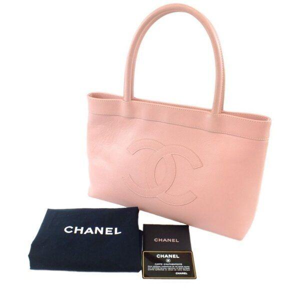 Authentic CHANEL CC Timeless Caviar Logo Shoulder Tote Bag Pink Leather Purse - The Reluxe