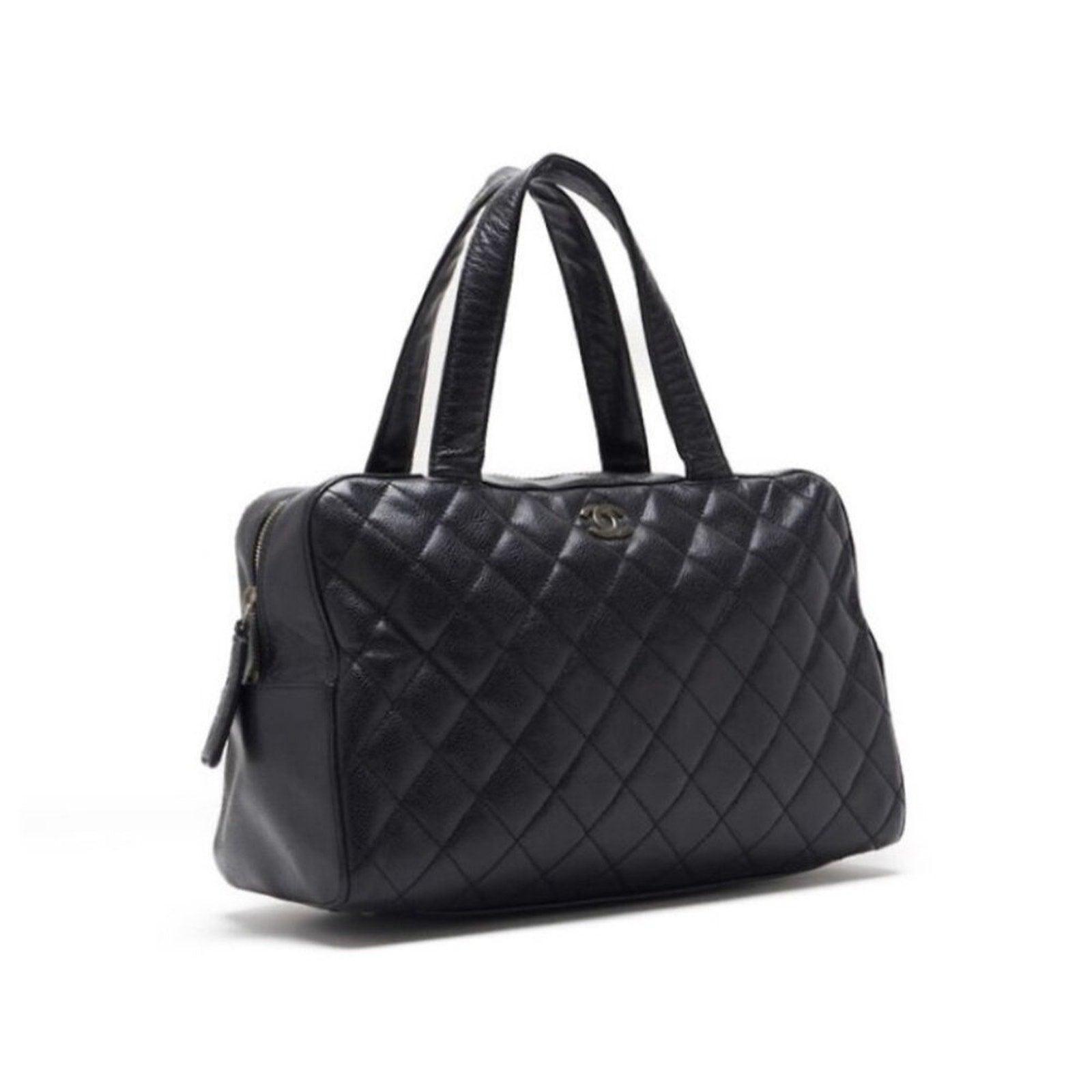 Authentic CHANEL CC Vintage Quilted Bowler Shoulder Hand Bag Tote Caviar Leather - The Reluxe