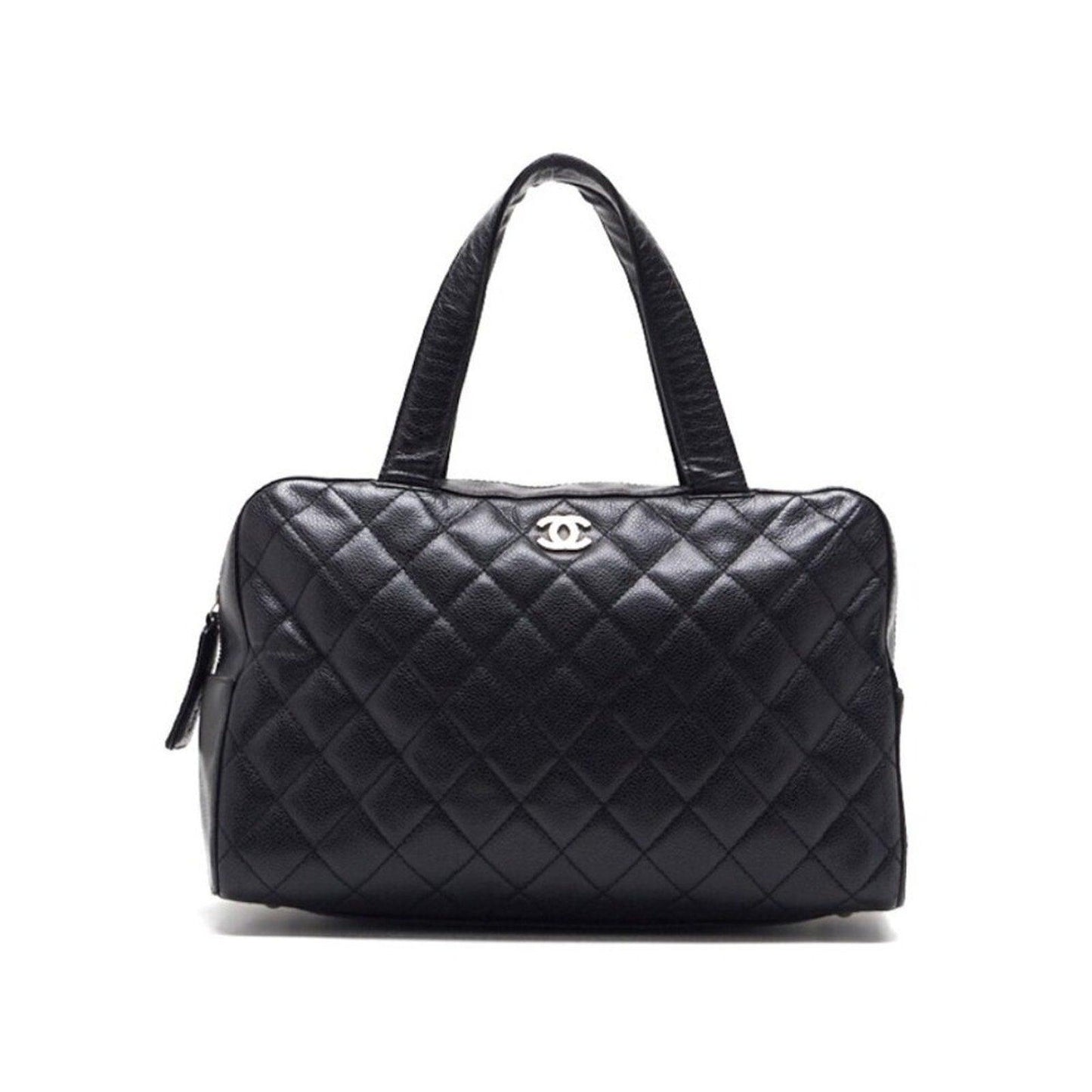 Authentic CHANEL CC Vintage Quilted Bowler Shoulder Hand Bag Tote Caviar Leather - The Reluxe