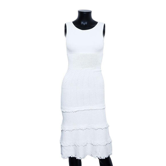 Authentic CHANEL CC Vintage White Ivory Cotton Long Dress Frills - The Reluxe
