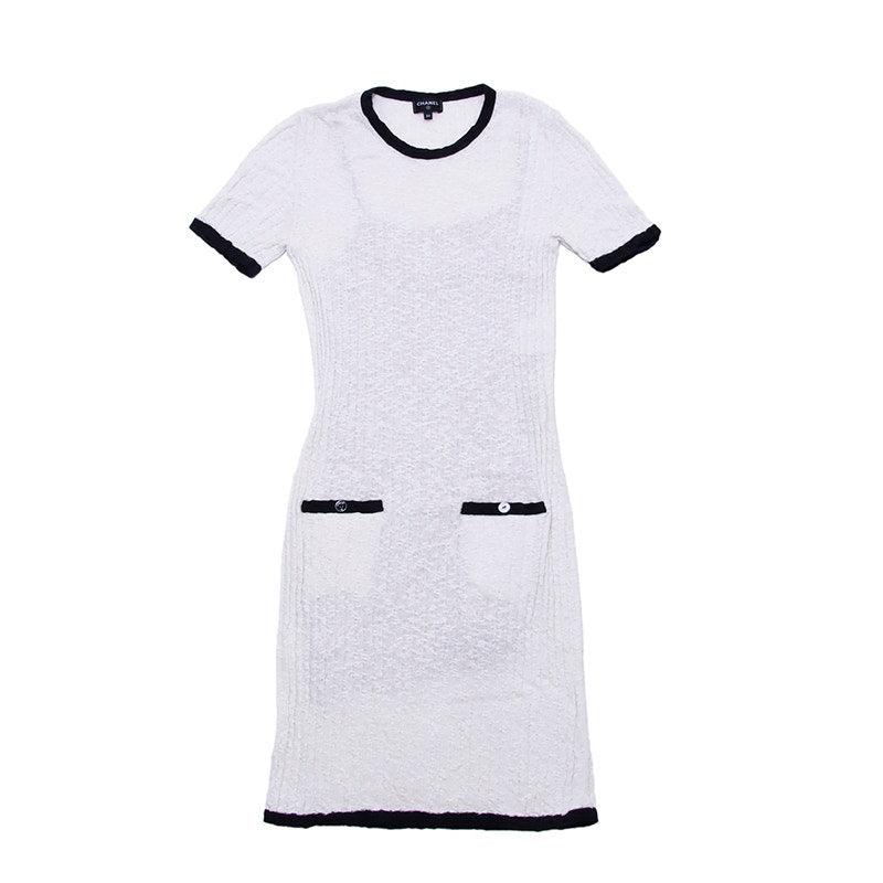 Authentic CHANEL CC White Cotton Midi Dress Vintage - The Reluxe