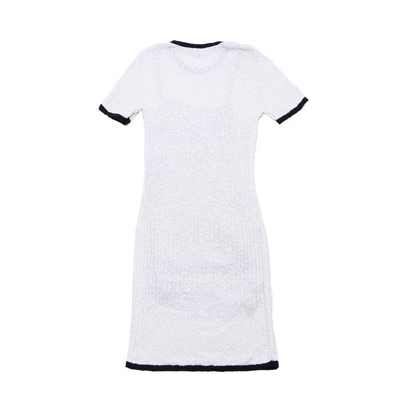 Authentic CHANEL CC White Cotton Midi Dress Vintage - The Reluxe