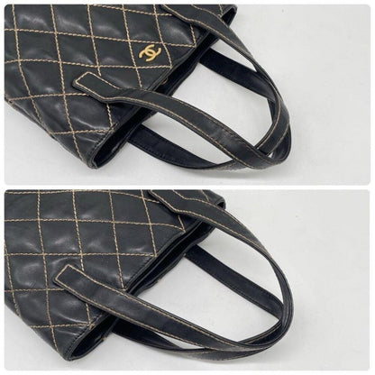 Authentic CHANEL CC Wild Stitch Vintage Quilted Shoulder Bag Tote Lambskin Black - The Reluxe