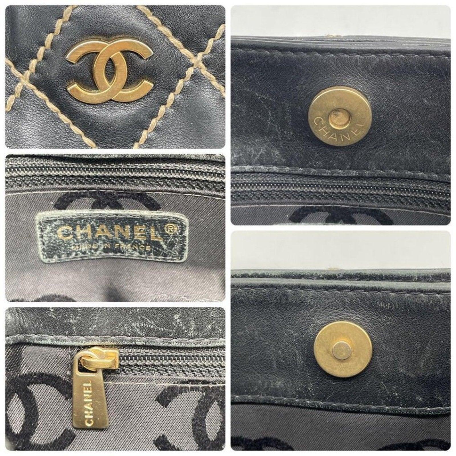 Authentic CHANEL CC Wild Stitch Vintage Quilted Shoulder Bag Tote Lambskin Black - The Reluxe