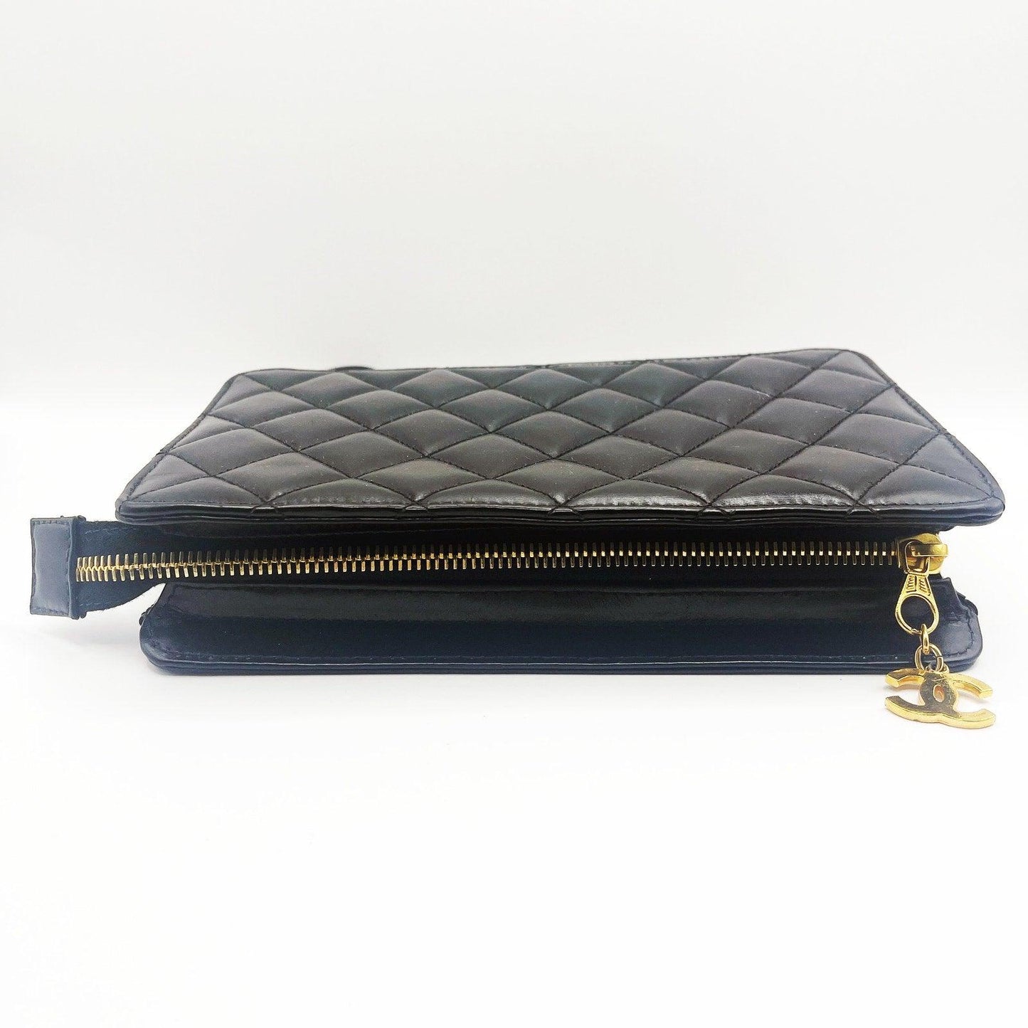 Authentic CHANEL Classic Timeless Wristlet Clutch Pouch Lambskin Leather Black - The Reluxe