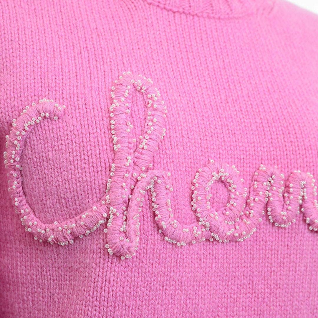 Authentic CHANEL Logo Embroidery Beads Cashmere Knit Jumper Sweater Pullover Top - The Reluxe