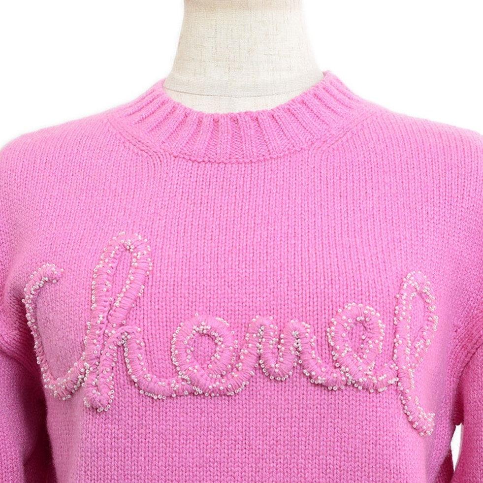 Authentic CHANEL Logo Embroidery Beads Cashmere Knit Jumper Sweater Pullover Top - The Reluxe