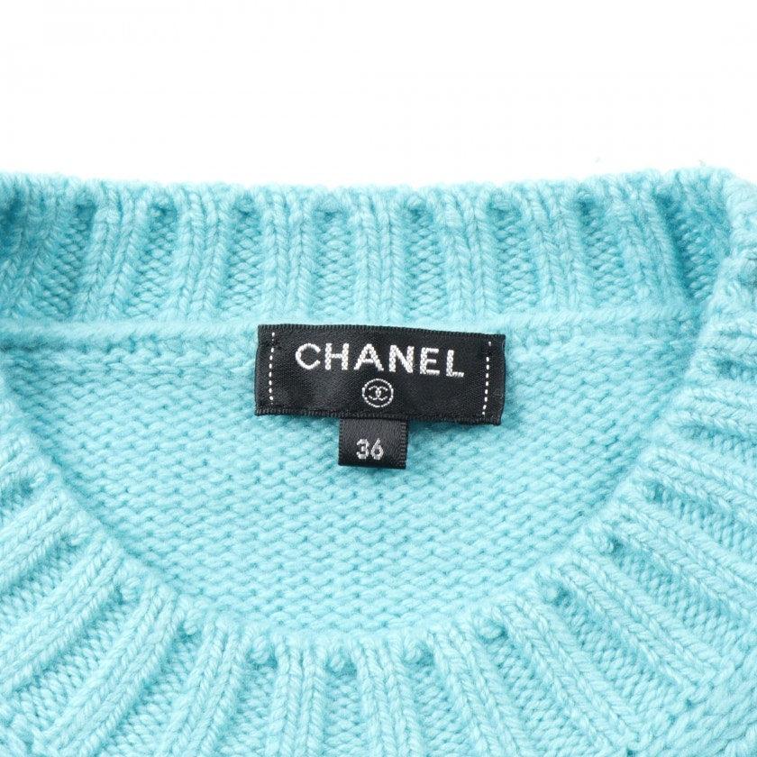 Authentic CHANEL Logo Embroidery Beads Cashmere Knit Jumper Sweater Pullover Top - The Reluxe