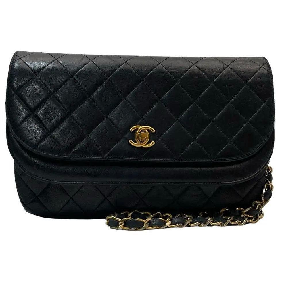 Authentic CHANEL Round Double Flap Quilted CC Logo Lambskin Chain Shoulder Bag - The Reluxe