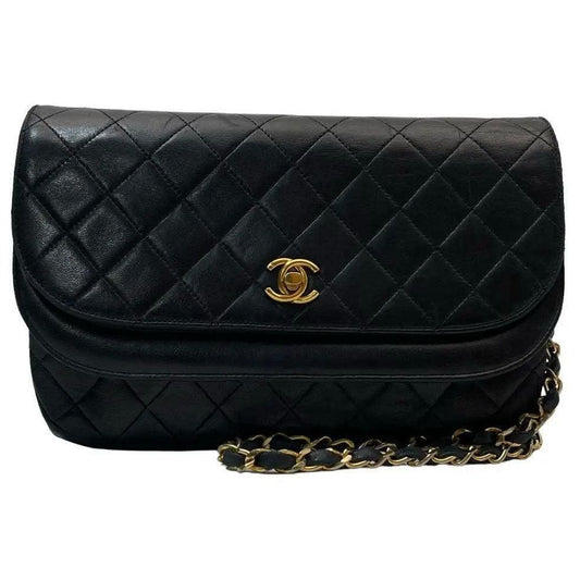 Authentic CHANEL Round Double Flap Quilted CC Logo Lambskin Chain Shoulder Bag - The Reluxe