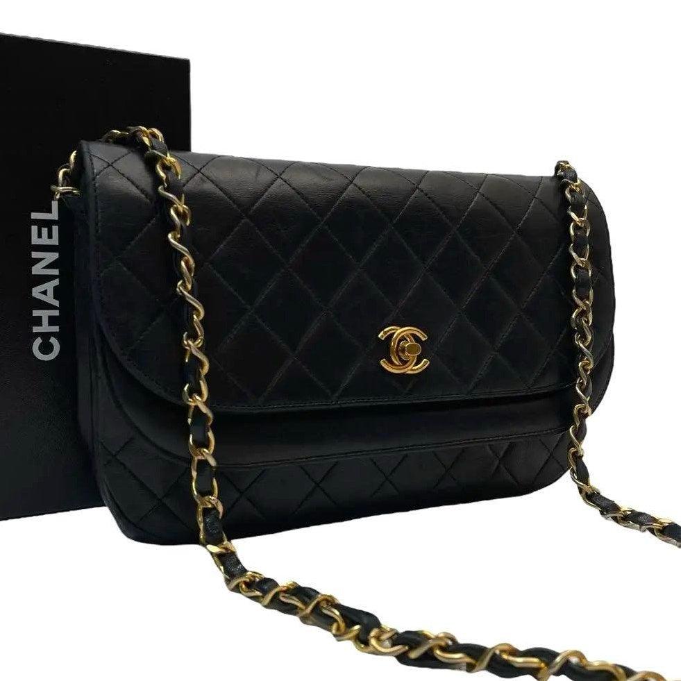 Authentic CHANEL Round Double Flap Quilted CC Logo Lambskin Chain Shoulder Bag - The Reluxe