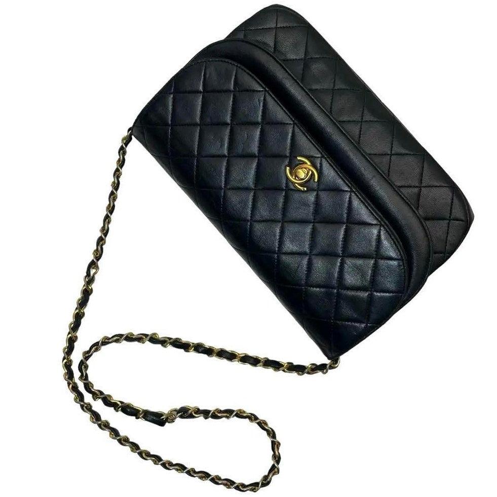 Authentic CHANEL Round Double Flap Quilted CC Logo Lambskin Chain Shoulder Bag - The Reluxe